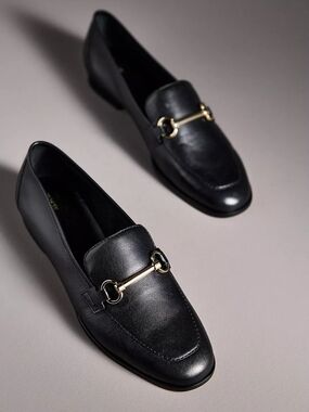 Anthropologie Maeve NWT Horsebit Loafers Black Leather